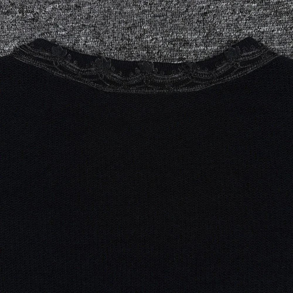 St John Sport Sweater Womens Medium Black Floral Henley Wool Pullover Tunic